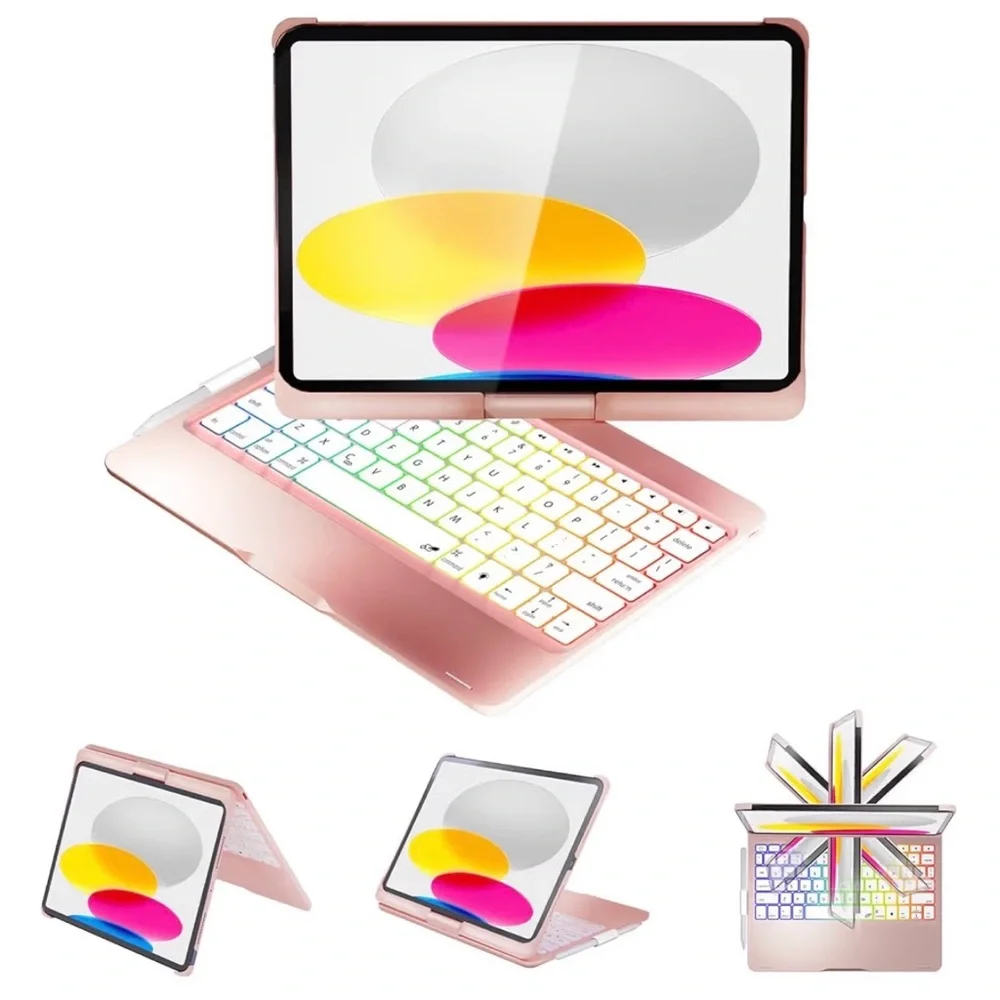 Rose Gold Pink iPad Bluetooth Keyboard Case Cover with Rotate (NO Trackpad)
